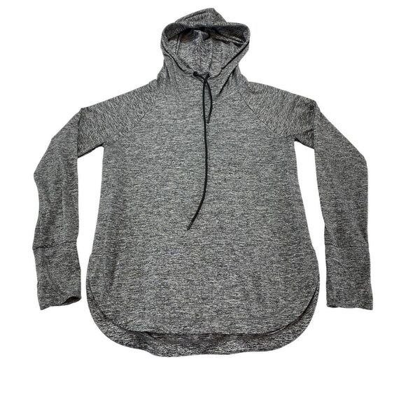 Athleta Hoodie Womens Medium Gray Space Dye Slit Long Sleeve Drawstring Pullover - Picture 8 of 15